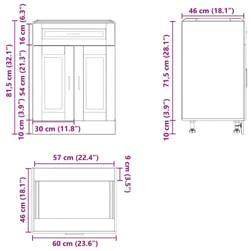 Donji kuhinjski ormarić Porto boja drva konstruirano drvo - Staro drvo 1x donji ormar (2 vrata 1 ladica) širine 60 cm visine 81, Cijena