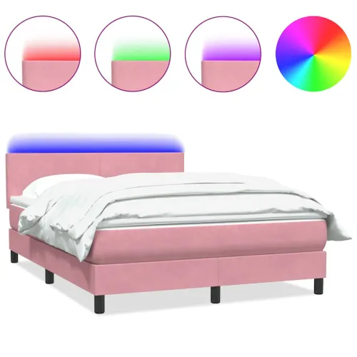 Box Spring krevet s madracem i LED ružičasti 140x220 cm baršun - Ružičasta 140 x 220 cm Gladak dizajn Cijena