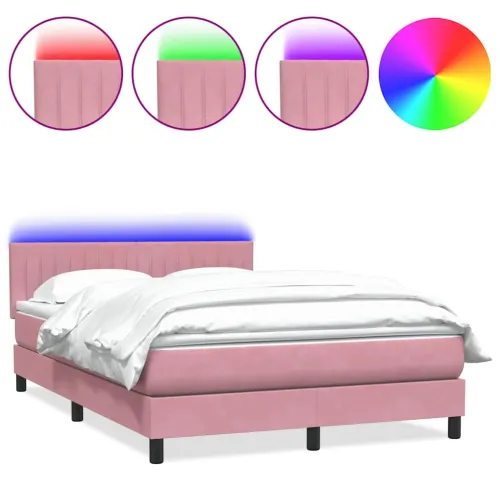 Box Spring krevet s madracem i LED ružičasti 140x220 cm baršun - Ružičasta 140 x 220 cm Okomite pruge Cijena