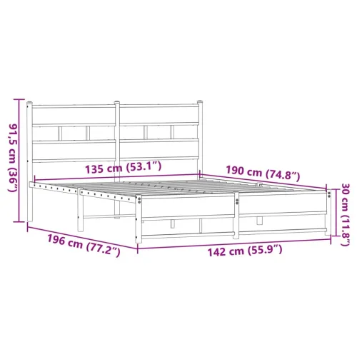 Metalni okvir kreveta bez madraca smeđi hrast 135x190 cm - Smeđi hrast 135 x 190 cm s uzglavljem i dvostrukim niskim podnožjem Cijena