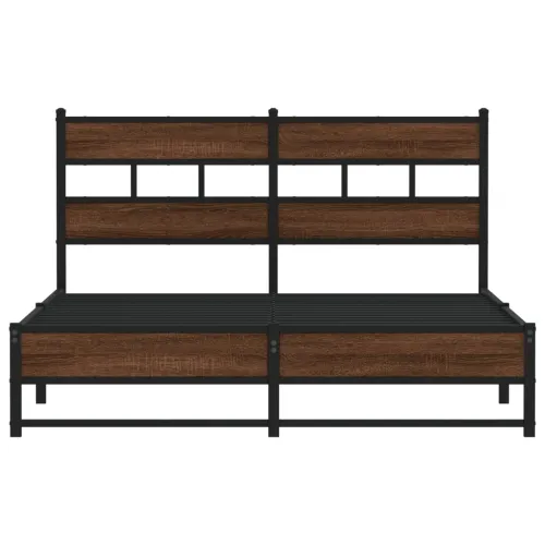 Metalni okvir kreveta bez madraca smeđi hrast 135x190 cm - Smeđi hrast 135 x 190 cm s uzglavljem i dvostrukim niskim podnožjem Cijena