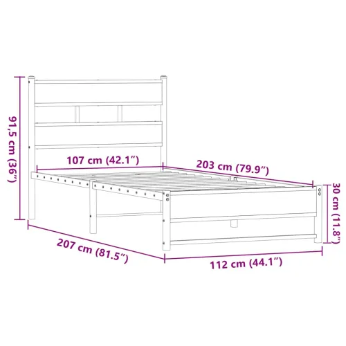 Metalni okvir kreveta bez madraca smeđi hrast 107x203 cm - Smeđi hrast 107 x 203 cm s uzglavljem i dvostrukim niskim podnožjem Cijena