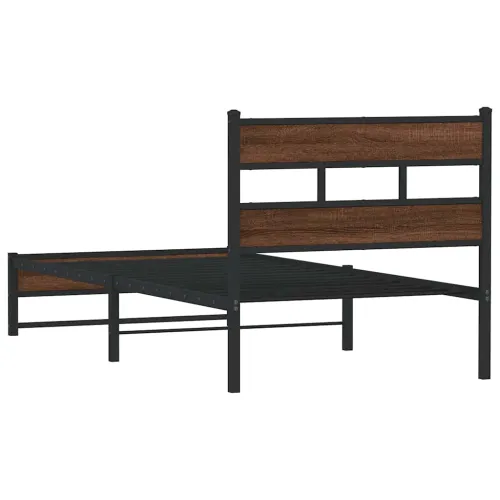 Metalni okvir kreveta bez madraca smeđi hrast 107x203 cm - Smeđi hrast 107 x 203 cm s uzglavljem i dvostrukim niskim podnožjem Cijena
