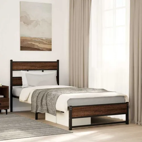 Metalni okvir kreveta bez madraca smeđi hrast 107x203 cm - Smeđi hrast 107 x 203 cm s uzglavljem i dvostrukim niskim podnožjem Cijena