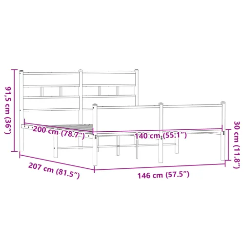 Okvir kreveta bez madraca smeđi hrast 140x200 cm izrađeno drvo - Smeđi hrast 140 x 200 cm s uzglavljem i visokim podnožjem Cijena