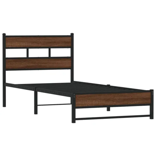 Metalni okvir kreveta bez madraca smeđi hrast 75x190 cm - Smeđi hrast 75 x 190 cm s uzglavljem i dvostrukim niskim podnožjem Cijena