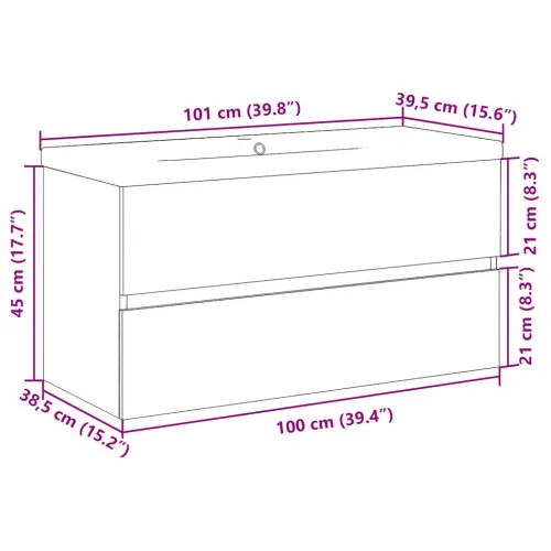 Ormarić za Lavabo - Umivaonik s ugradbenim umivaonikom Staro drvo - Staro drvo 100 x 38.5 x 45 cm bez slavine i odvoda Cijena