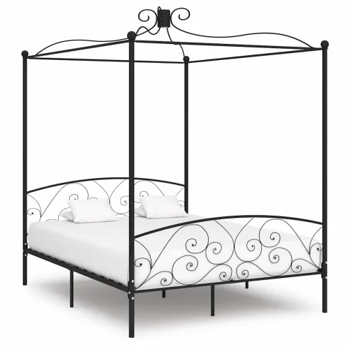 Okvir za krevet s nadstrešnicom crni metalni 180 x 200 cm - Crna 180 x 200 cm Crna 180 x 200 cm Cijena