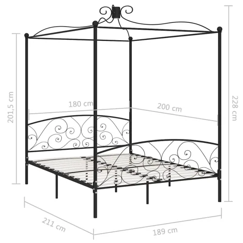 Okvir za krevet s nadstrešnicom crni metalni 180 x 200 cm - Crna 180 x 200 cm Crna 180 x 200 cm Cijena