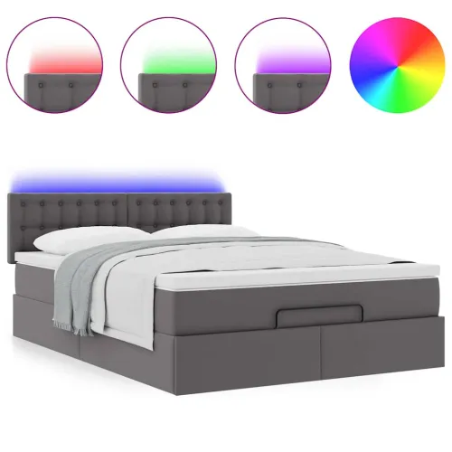 otoman krevet s madracima i LED sivi 140x190cm umjetna koža - Siva 140 x 190 cm Siva 140 x 190 cm Cijena