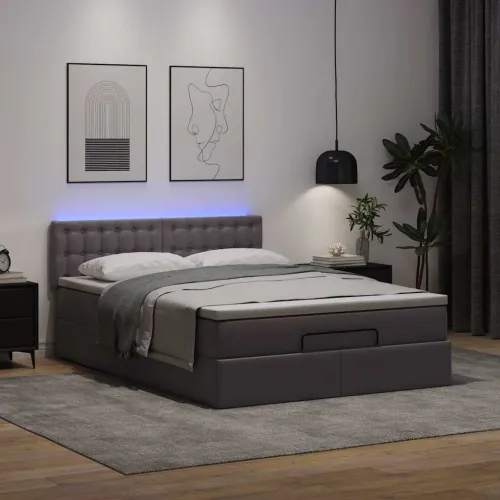 otoman krevet s madracima i LED sivi 140x190cm umjetna koža - Siva 140 x 190 cm Siva 140 x 190 cm Cijena