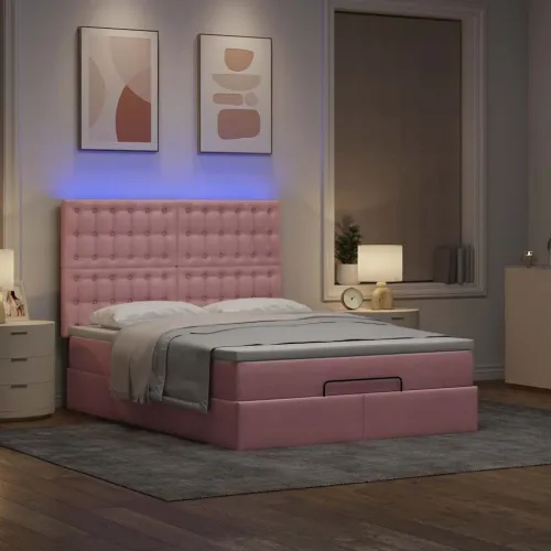 otoman krevet s madracima&LED ružičasti 140x190cm baršunasti - Ružičasta 140 x 190 cm gumbi Ružičasta Cijena