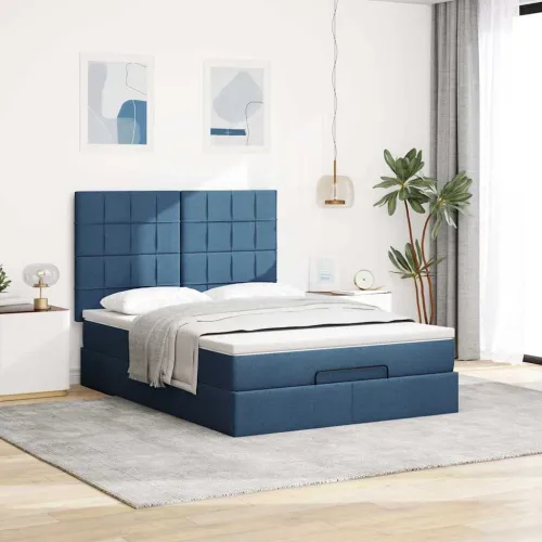 otoman krevet s madracem plavi 140x190cm od tkanine - Plava 140 x 190 cm Blok s kvadratima Plava Cijena