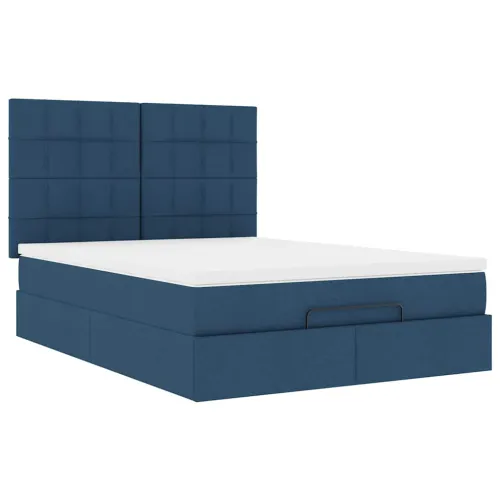 otoman krevet s madracem plavi 140x190cm od tkanine - Plava 140 x 190 cm Blok s kvadratima Plava Cijena