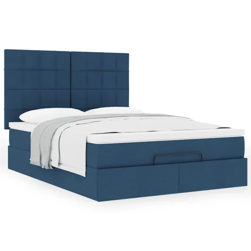 otoman krevet s madracem plavi 140x190cm od tkanine - Plava 140 x 190 cm Blok s kvadratima Plava Cijena