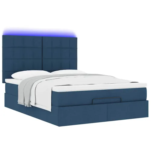 otoman krevet s madracem i LED plavi 140x190 cm tkanine - Plava 140 x 190 cm Blok s kvadratima Plava Cijena