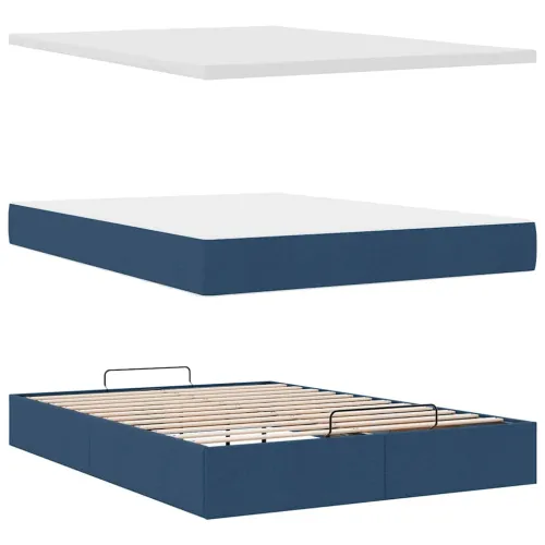 otoman krevet s madracem i LED plavi 140x190 cm tkanine - Plava 140 x 190 cm Blok s kvadratima Plava Cijena