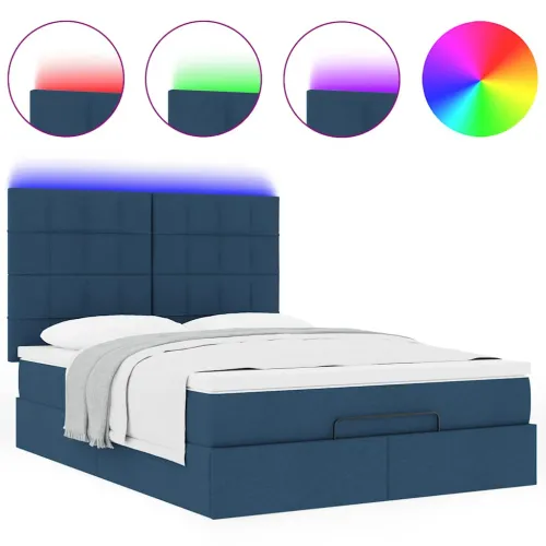 otoman krevet s madracem i LED plavi 140x190 cm tkanine - Plava 140 x 190 cm Blok s kvadratima Plava Cijena