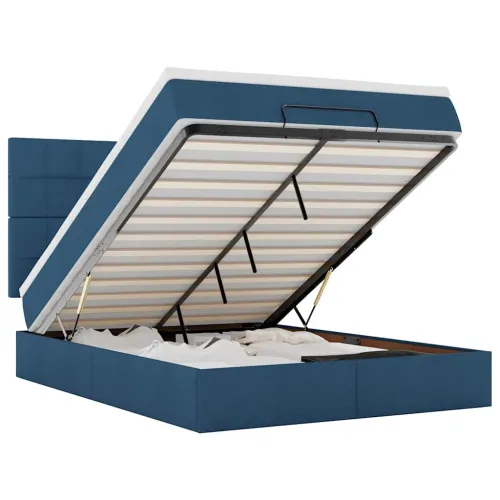 otoman krevet s madracem i LED plavi 140x190 cm tkanine - Plava 140 x 190 cm Blok s kvadratima Plava Cijena