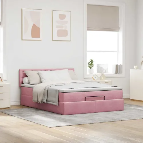otoman krevet s madracem&LED ružičasti 140x190 cm baršunasti - Ružičasta 140 x 190 cm gumbi Ružičasta Cijena