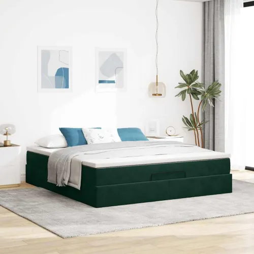 otoman krevet s madracem tamnozeleni 160x200 cm baršunasti - Tamnozelena 160 x 200 cm Tamnozelena 160 x 200 cm Cijena