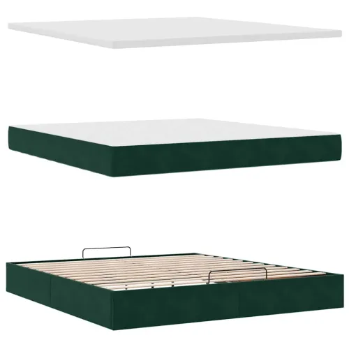 otoman krevet s madracem tamnozeleni 160x200 cm baršunasti - Tamnozelena 160 x 200 cm Blok s kvadratima Tamnozelena Cijena