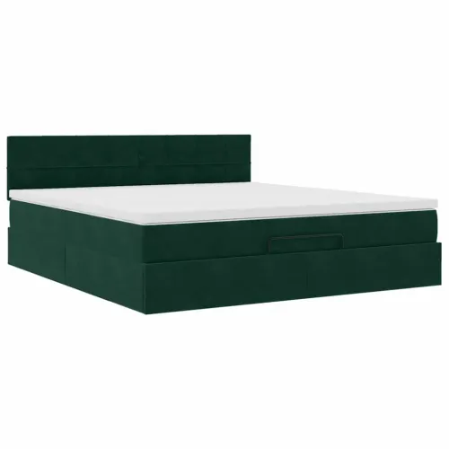 otoman krevet s madracem i LED 160x200 cm baršunasti - Tamnozelena 160 x 200 cm Blok s kvadratima Tamnozelena Cijena