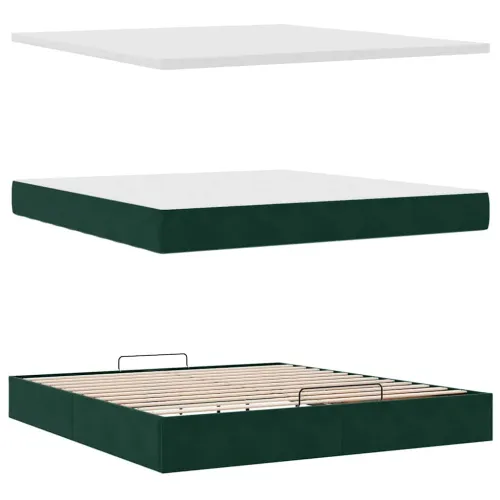 otoman krevet s madracem i LED 160x200 cm baršunasti - Tamnozelena 160 x 200 cm Dizajn s gumbima Tamnozelena Cijena