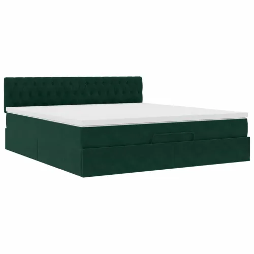 otoman krevet s madracem i LED 160x200 cm baršunasti - Tamnozelena 160 x 200 cm Dizajn s gumbima Tamnozelena Cijena