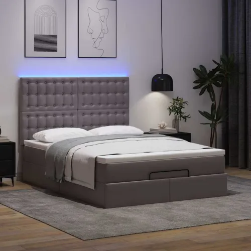 otoman krevet s madracima i LED sivi 140x190cm umjetna koža - Siva 140 x 190 cm Siva 140 x 190 cm Cijena