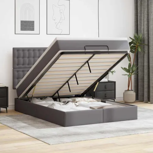 otoman krevet s madracima i LED sivi 140x190cm umjetna koža - Siva 140 x 190 cm Siva 140 x 190 cm Cijena