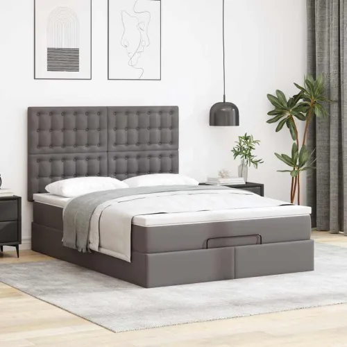 otoman krevet s madracima i LED sivi 140x190cm umjetna koža - Siva 140 x 190 cm Siva 140 x 190 cm Cijena