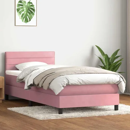 Box Spring krevet s madracem ružičasti 90x210 cm samt - Ružičasta 90 x 210 cm vodoravne pruge Ružičasta Cijena