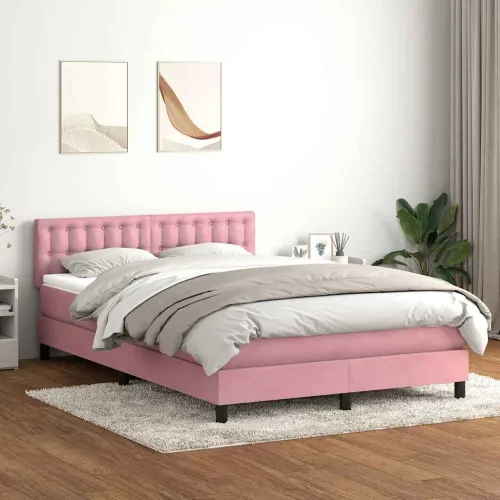 Box Spring krevet s madracem ružičasti 140x220 cm baršun - Ružičasta 140 x 220 cm gumbi Ružičasta Cijena
