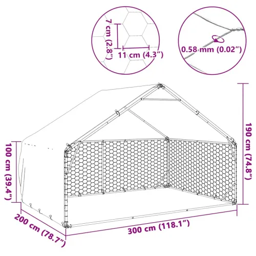 Vanjski pseći boks s pokrovom 3x2x1,9 m pocinčani čelik - 3 x 2 x 1.9 m Cijena