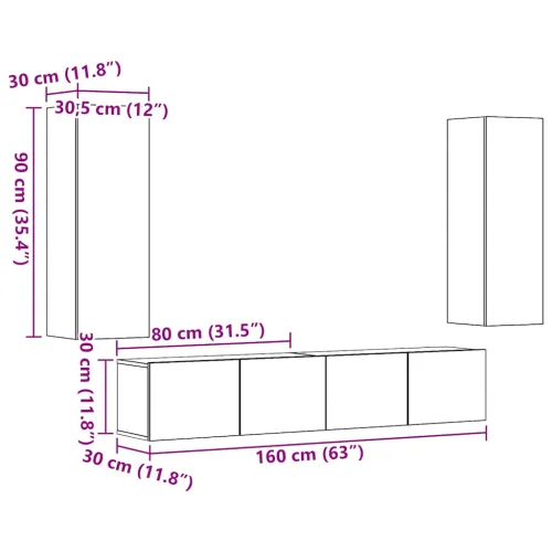 4-dijelni zidni set TV ormarić konstruirano drvo - Staro drvo 4 80 cm Cijena