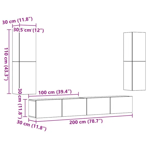 4-dijelni zidni set TV ormarić konstruirano drvo - Staro drvo 4 100 cm Cijena