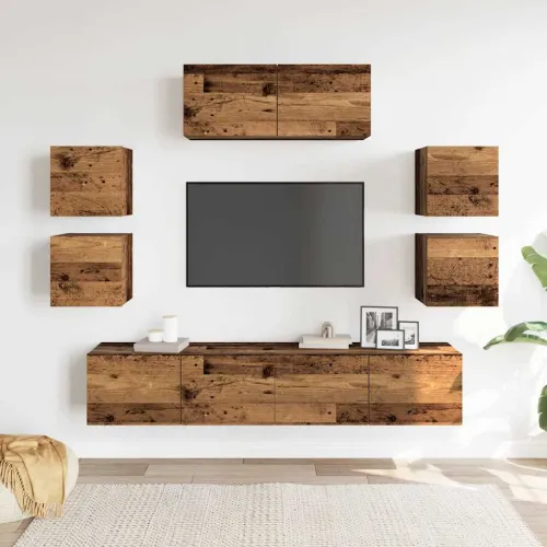 7-dijelni zidni set TV ormarić konstruirano drvo - Staro drvo 1 80 cm Cijena