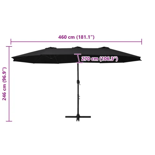 Vanjski suncobran s aluminijskim stupom 460 x 270 cm crni - Crna Cijena