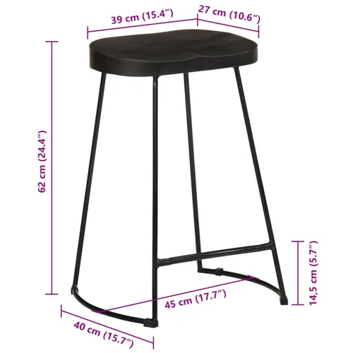 Barski stolci 2 kom crni 45x40x62 cm masivnog drva manga - Crna 45 x 40 x 62 cm masivno drvo manga Cijena