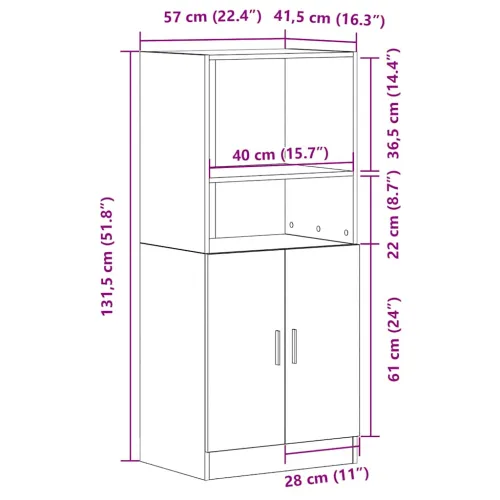 Kuhinjski ormarić boja hrasta 57x41,5x131,5 cm drveni - Sivi hrast sonoma 1 1 Cijena