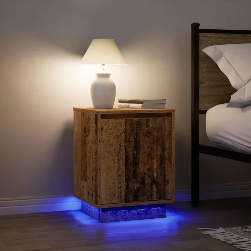 Noćni ormarić s LED svjetlima boja drva 38x34x50 cm - Staro drvo 1 Cijena