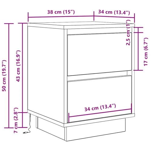 Noćni ormarić s LED svjetlima crni 38x34x50 cm - Crna 1 50 cm Cijena