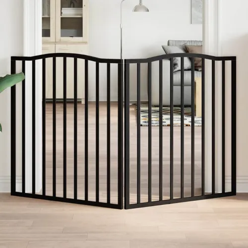Vrata za pse s 2 panela sklopiva crna 160 cm od drva topole - Crna 80 x 90 x 2 cm 2 Crna Cijena