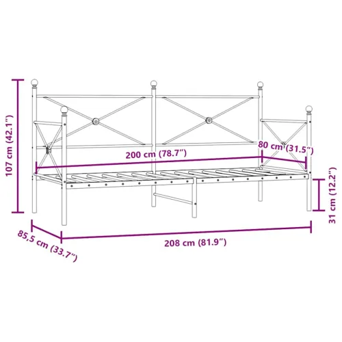 Dnevni krevet bez madraca crni 80x200 cm čelik - Crna 80 x 200 cm bez madraca na kotačićima Cijena