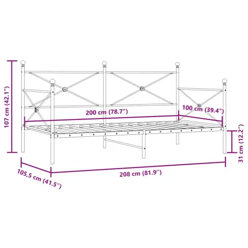Dnevni krevet bez madraca crni 100x200 cm čelik - Crna 100 x 200 cm bez madraca na kotačićima Cijena