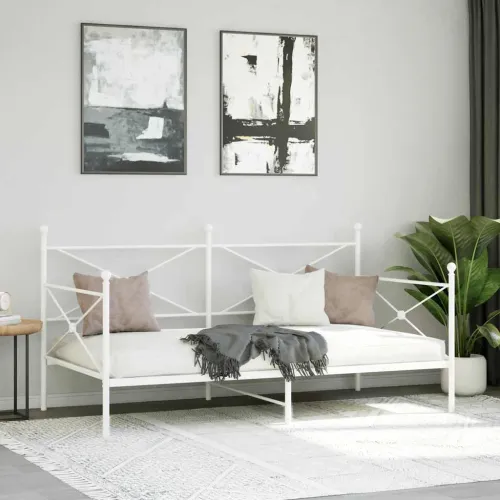 Dnevni krevet bez madraca bijeli 107x203 cm čelik - Bijela 107 x 203 cm bez madraca na kotačićima Cijena