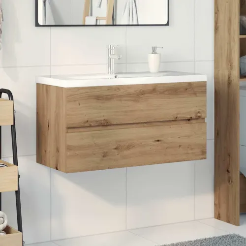 Ormarić za Lavabo - Umivaonik s ugradbenim umivaonikom i slavinom - hrast artisan 90 x 38.5 x 45 cm sa slavinom i odvodom Cijena