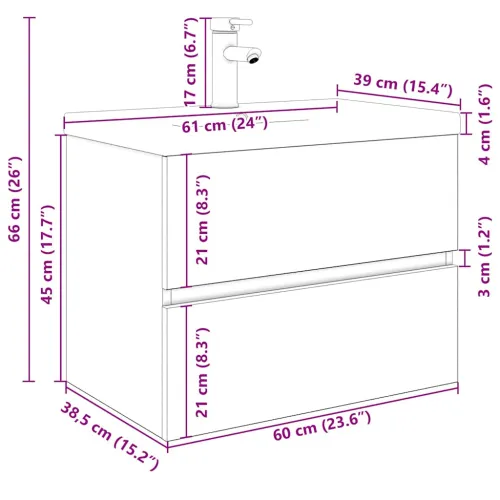 Ormarić za sudoper ugradbenim Lavabo - Umivaonikom i slavinom Staro drvo - Staro drvo 60 x 38.5 x 45 cm sa slavinom i odvodom Cijena