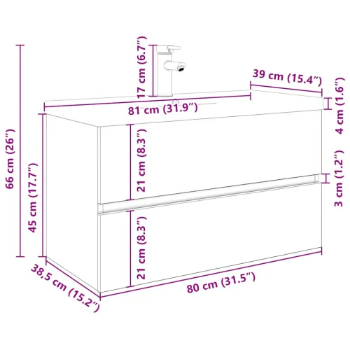 Ormarić za sudoper ugradbenim Lavabo - Umivaonikom i slavinom Staro drvo - Staro drvo 80 x 38.5 x 45 cm sa slavinom i odvodom Cijena
